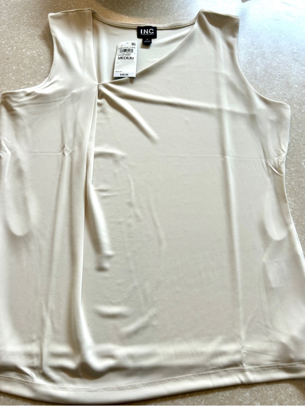 INC International Concepts Cream Sleeveless Pleat-Front Tank